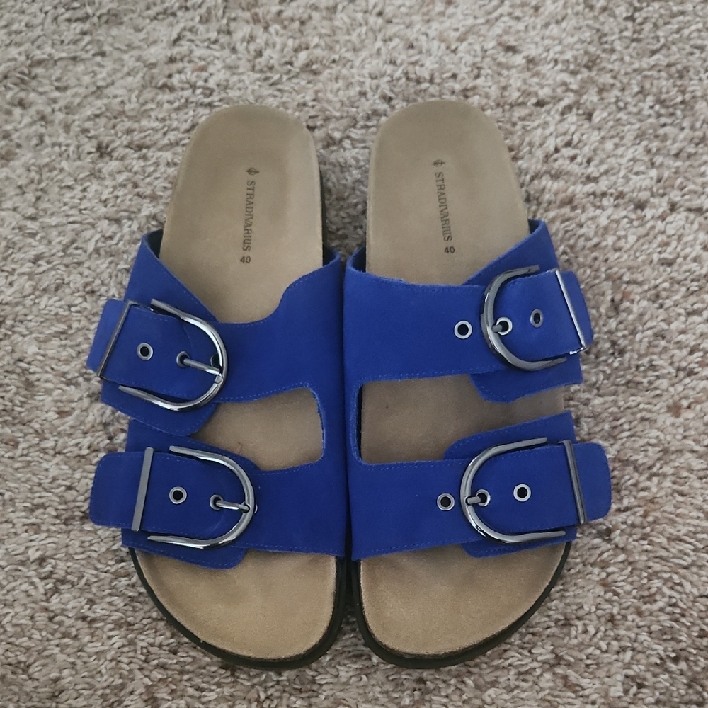 Stradivarius Blue Double Buckle Sandals